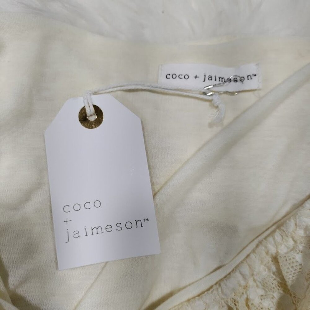 Coco + Jaimeson OffShoulder Lace Ruffle Cream Bodysuit Boho Festive Whimsy Small - Picture 9 of 11